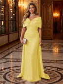 Sequin Off The Shoulder Mermaid Long Evening Dresses with Bow