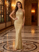 Sequin Halter Mermaid Long Evening Dresses