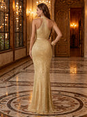 Sequin Halter Mermaid Long Evening Dresses
