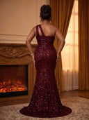 Plus Size Sequin Mermaid One Shoulder Long Evening Dresses