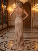 Sequin Mermaid V Neck Spaghetti Straps Long Evening Dresses with Slit