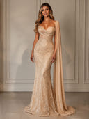 Sequined Mermaid Long EveningDresses With Cape