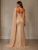 Sequined Mermaid Long EveningDresses With Cape