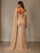 Sequined Mermaid Long EveningDresses With Cape