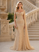 Sequined Mermaid Long EveningDresses With Cape