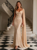 Sequined Mermaid Long EveningDresses With Cape