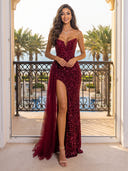 Sequin Strapless High Slit Mermaid Long Evening Dresses