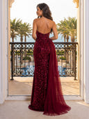 Sequin Strapless High Slit Mermaid Long Evening Dresses