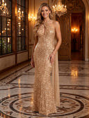 Sequin Mermaid Cross Halter Long Evening Dresses