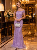 Sparkly Sequin Mermaid Off Shoulder Long Evening Dresses