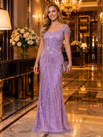 Sparkly Sequin Mermaid Cold Shoulder Long Evening Dresses