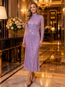 Sparkly Sequin Mermaid Long Sleeves Midi Evening Dresses