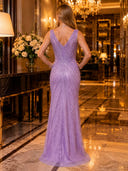 Sparkly Sequin Sleeveless Mermaid V Neck Long Evening Dresses