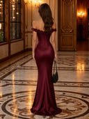 Satin Off Shoulder Rose Mermaid Long Evening Dresses