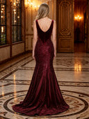 Velvet V Neck Mermaid Long Evening Dresses with Sequins