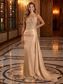 Sequine Mermaid Strapless Pleated Long Evening Dresses