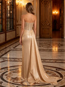Sequine Mermaid Strapless Pleated Long Evening Dresses