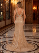 Sequin Cowl Neck Cut Out Long Evening Dresses with Slit