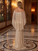 Sequin Off Shoulder Mermaid Long Evening Dresses with Cape