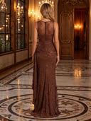 Sequin Boat Neck Mermaid Pleated Mesh Long Evening Dresses