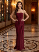 Chiffon Strapless Mermaid Pleated Long Evening Dresses