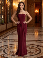 Chiffon Strapless Mermaid Pleated Long Evening Dresses