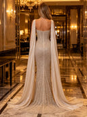 Sequin Strapless Mermaid Long Evening Dresses with Scarf