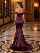 Satin Off Shoulder V Neck Mermaid Long Evening Dresses