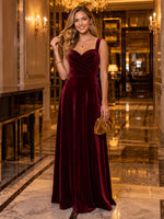 Velvet Spaghetti Straps Sweetheart A Line Long Evening Dresses