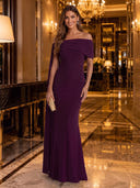 Chiffon Off Shoulder Mermaid Long Evening Dresses with Cape