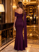 Chiffon Off Shoulder Mermaid Long Evening Dresses with Cape