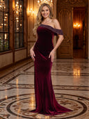 Velvet One Shoulder Mermaid Long Evening Dresses with Beaded