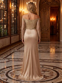 Sequin Off The Shoulder Mermaid Long Evening Dresses with Sleeves