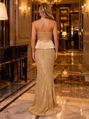 Satin Two Piece Strapless Beaded Mermaid Long Evening Dresses