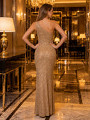 One Shoulder Sequin Mermaid Long Evening Dresses with Flower