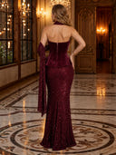 Velvet Strapless Mermaid Long Evening Dresses with Scarf
