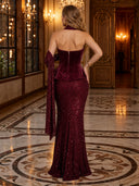 Velvet Strapless Mermaid Long Evening Dresses with Scarf