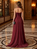 Strapless Ruffled Pleated Chiffon Long Evening Dresses with Scarf