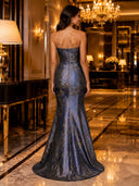 Jacquard Strapless Mermaid Ruffle Long Evening Dresses