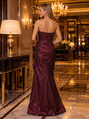 Jacquard Strapless Ruched Mermaid Ruffle Long Evening Dresses
