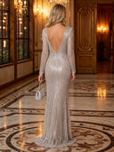 Sequin Deep V Mermaid Long Evening Dresses with Side Slit