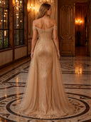 Sequin Off Shoulder Sweetheart Draped Mermaid Long Evening Dresses