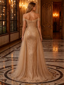 Sequin Off Shoulder Sweetheart Draped Mermaid Long Evening Dresses