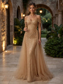 Sequin Off Shoulder Sweetheart Draped Mermaid Long Evening Dresses