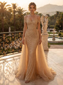 Sequin Off Shoulder Sweetheart Draped Mermaid Long Evening Dresses