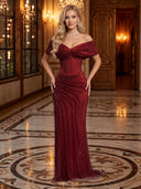 Sequin Bow Off Shoulder Sequin Mermaid Long Evening Dress