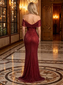 Sequin Bow Off Shoulder Sequin Mermaid Long Evening Dress