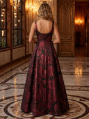 Jacquard Square Neck Ruched A Line Long Evening Dresses