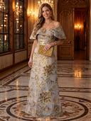 Jacquard Off Shoulder Mermaid Long Evening Dresses