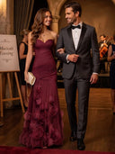 Strapless Mermaid Ruched Chiffon Long Evening Dresses with 3D Flower